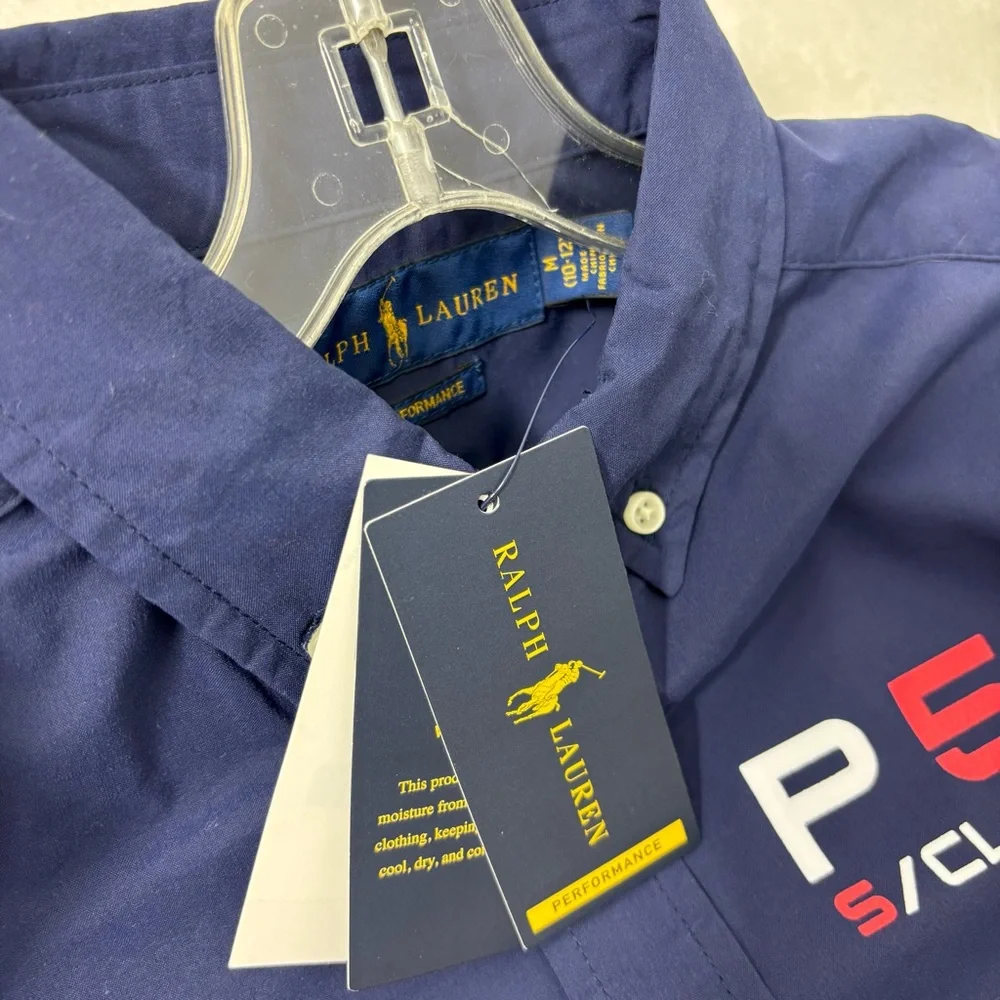 Ralph Lauren Navy Blue Button Down Performance Shirt Size M (10-12)‎